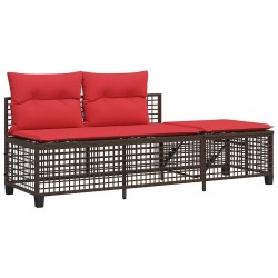 Ensemble de canapé d'angle de jardin 3 pcs avec coussins marron résine tressée 643824643824