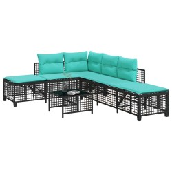 Ensemble de canapé d'angle de jardin 3 pcs avec coussins noir résine tressée 643826643826
