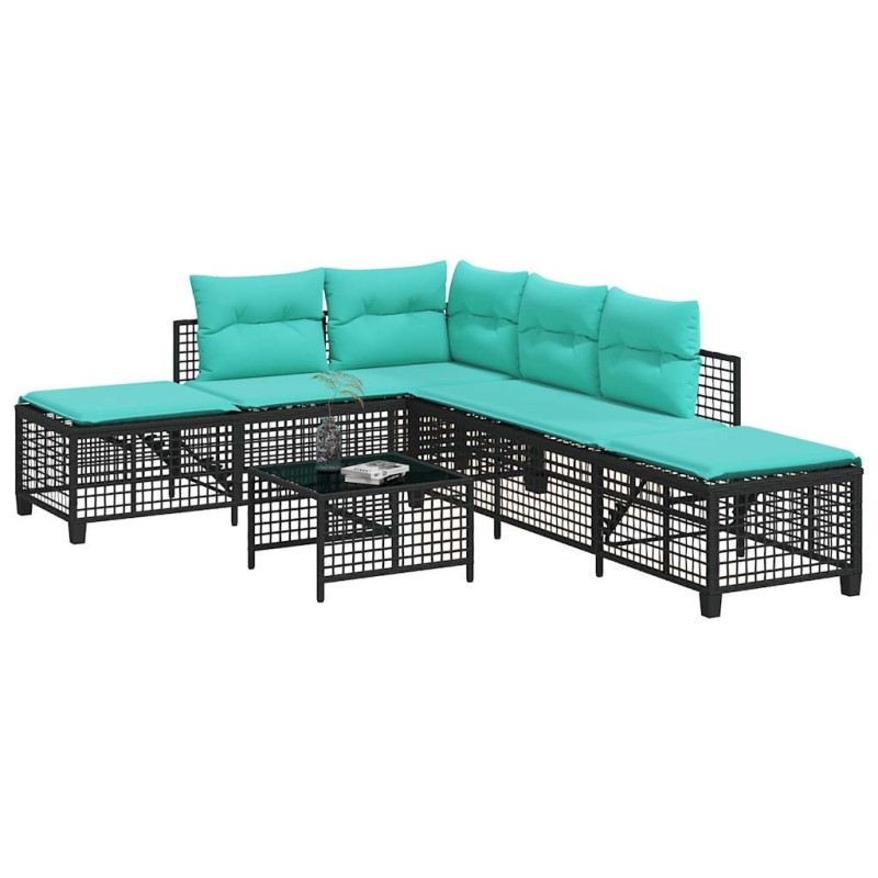 Ensemble de canapé d'angle de jardin 3 pcs avec coussins noir résine tressée 643826643826