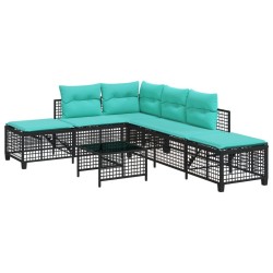 Ensemble de canapé d'angle de jardin 3 pcs avec coussins noir résine tressée 643826643826