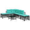 Ensemble de canapé d'angle de jardin 3 pcs avec coussins noir résine tressée 643826643826