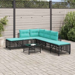 Ensemble de canapé d'angle de jardin 3 pcs avec coussins noir résine tressée 643826643826