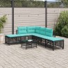 Ensemble de canapé d'angle de jardin 3 pcs avec coussins noir résine tressée 643826643826