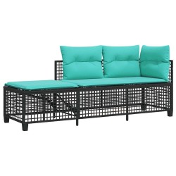 Ensemble de canapé d'angle de jardin 3 pcs avec coussins noir résine tressée 643826643826
