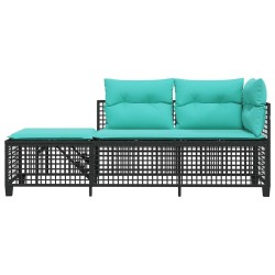 Ensemble de canapé d'angle de jardin 3 pcs avec coussins noir résine tressée 643826643826
