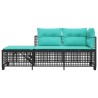 Ensemble de canapé d'angle de jardin 3 pcs avec coussins noir résine tressée 643826643826