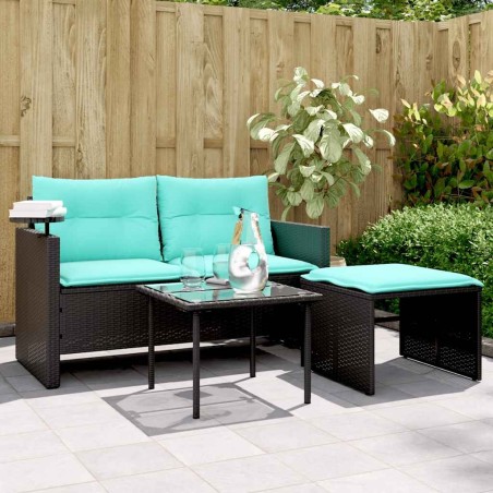 Ensemble de canapé de jardin 3 pcs avec coussins noir résine tressée 643827643827