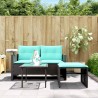 Ensemble de canapé de jardin 3 pcs avec coussins noir résine tressée 643827643827