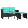 Ensemble de canapé de jardin 3 pcs avec coussins noir résine tressée 643827643827