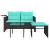 Ensemble de canapé de jardin 3 pcs avec coussins noir résine tressée 643827643827