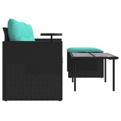 Ensemble de canapé de jardin 3 pcs avec coussins noir résine tressée 643827643827