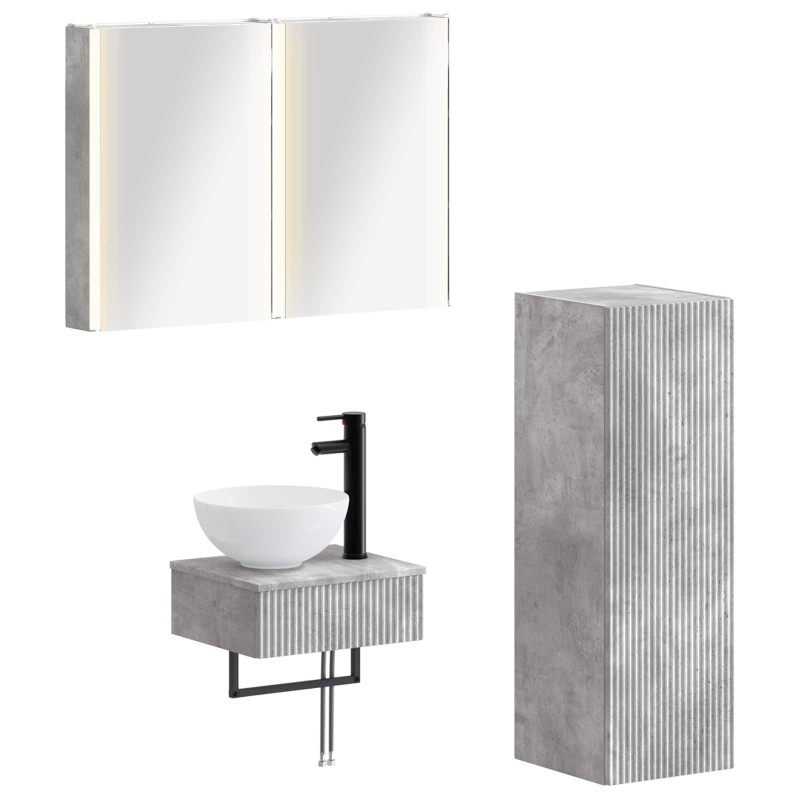 Ensemble d'armoire de salle de bain 4 pcs Gris béton 643833643833