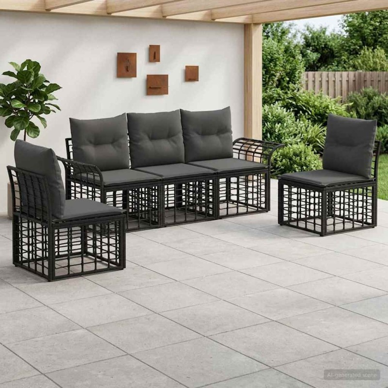 Ensemble de canapés d'extérieur 5 pcs Noir et Gris foncé 643850643850