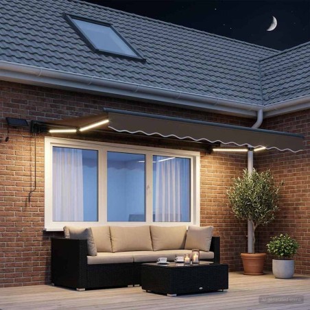 Cadre de store manuel avec LEDs Taupe 3,5 x 2 m 643892643892