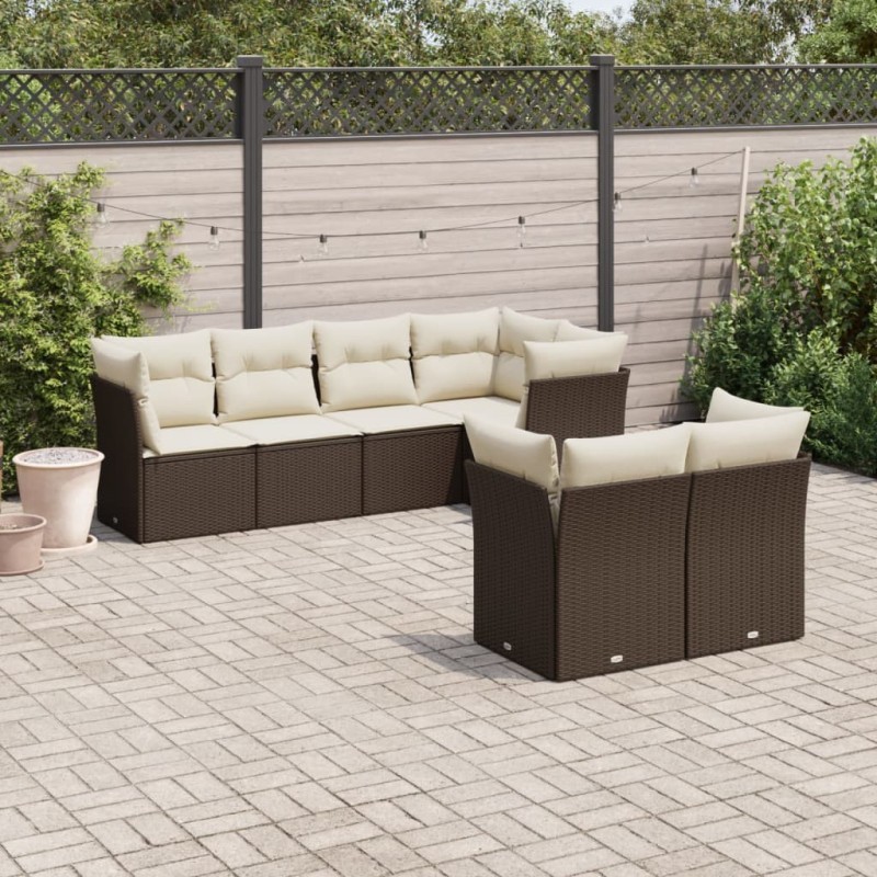 Salon de jardin avec coussins 7 pcs marron résine tressée 643899643899