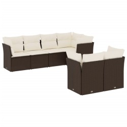 Salon de jardin avec coussins 7 pcs marron résine tressée 643899643899
