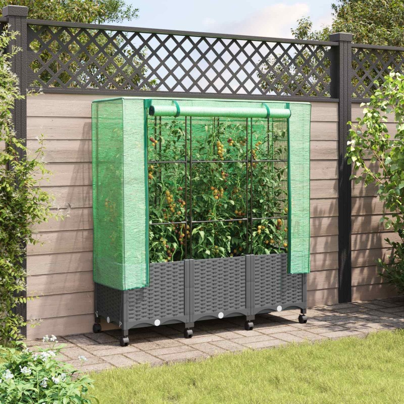 Jardinière de jardin avec couverture de serre et roues 3 pc PP 643902643902
