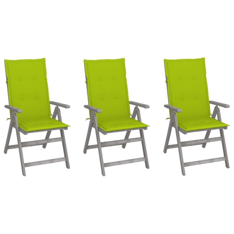 Chaises inclinables de jardin lot de 3 et coussins Bois acacia 643942643942