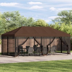 Gazebo avec murs latéraux 6 x 3 m Marron Polyester et Acier 190 643956643956