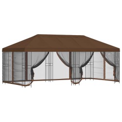 Gazebo avec murs latéraux 6 x 3 m Marron Polyester et Acier 190 643956643956