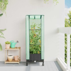 Jardinière de jardin avec couverture de serre et roues Noir PP 643984643984