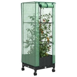 Jardinière de jardin avec couverture de serre et roues Noir PP 643984643984