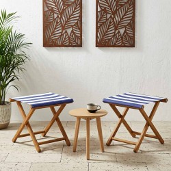 Chaise Longue 2 pcs Bois d'eucalyptus massif Bleu et Blanc 644010644010