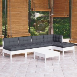 Salon de jardin 6 pcs avec coussins blanc bois de pin 644022644022