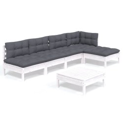 Salon de jardin 6 pcs avec coussins blanc bois de pin 644022644022