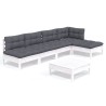 Salon de jardin 6 pcs avec coussins blanc bois de pin 644022644022