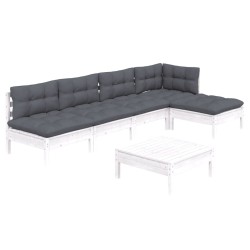 Salon de jardin 6 pcs avec coussins blanc bois de pin 644022644022