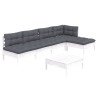 Salon de jardin 6 pcs avec coussins blanc bois de pin 644022644022