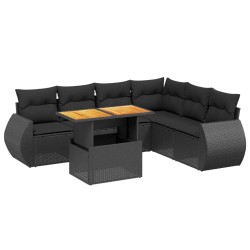 Salon de jardin 7 pcs avec coussins noir résine tressée 644036644036