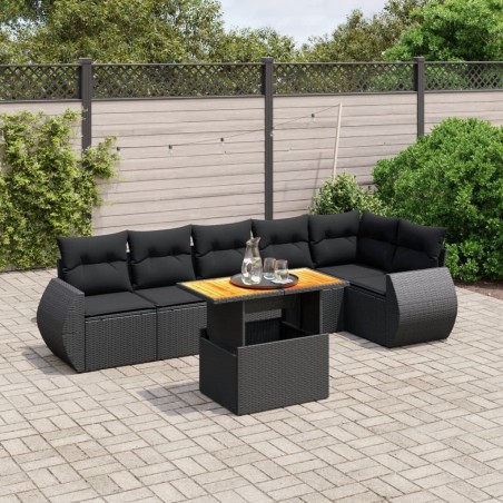Salon de jardin 7 pcs avec coussins noir résine tressée 644041644041