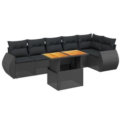Salon de jardin 7 pcs avec coussins noir résine tressée 644041644041