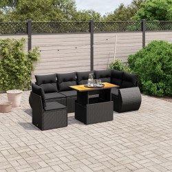 Salon de jardin 7 pcs avec coussins noir résine tressée 644043644043