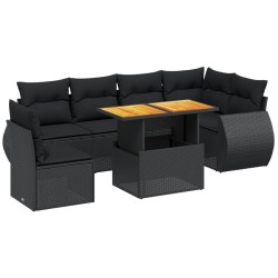 Salon de jardin 7 pcs avec coussins noir résine tressée 644043644043