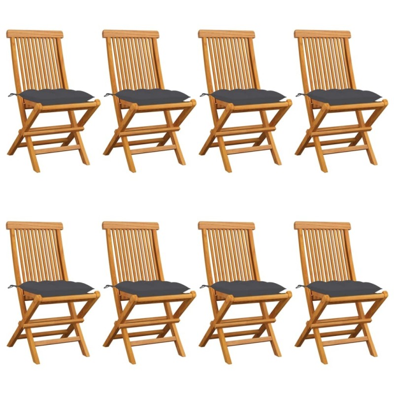 Chaises de jardin avec coussins anthracite lot de 8 Teck massif 644050644050