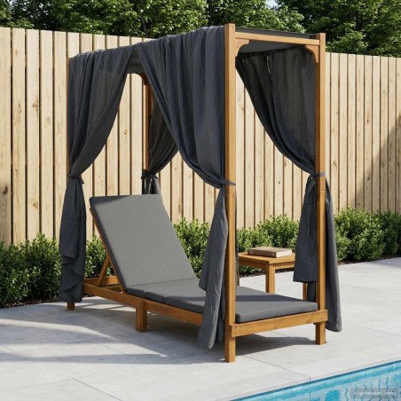 Transat simple avec auvent et rideaux Bois d'Acacia Massif 644062644062