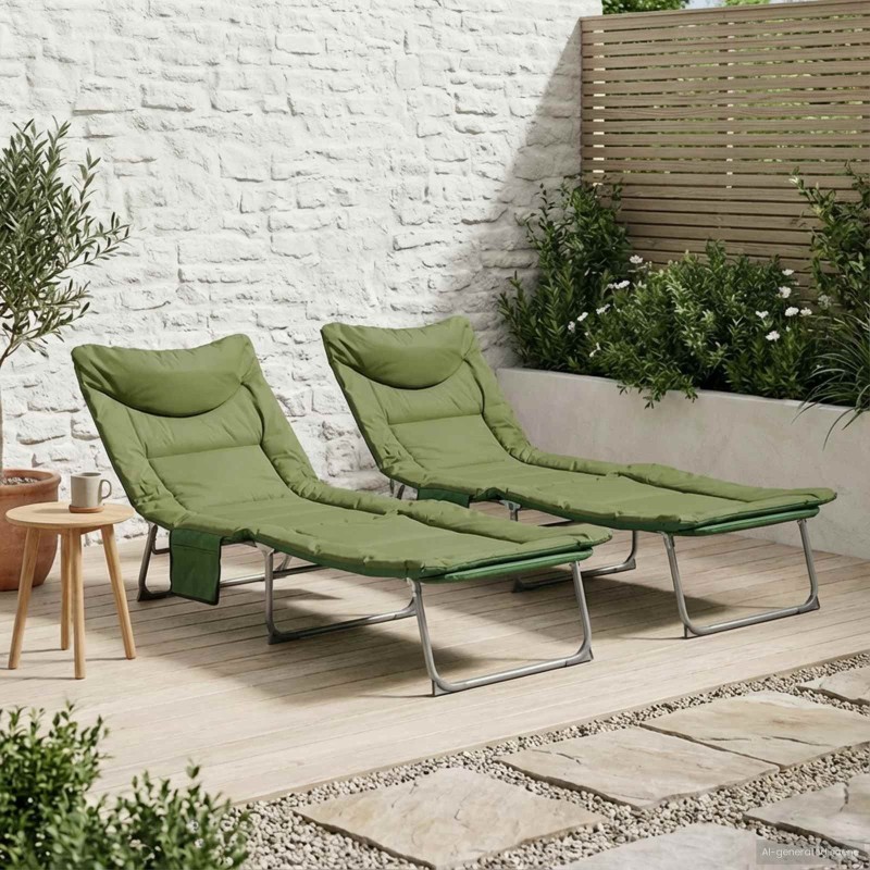 Transat pliant avec coussin 2 pcs Vert foncé 644063644063