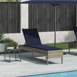 Transat avec coussin gris 55x200x44cm résine tressée 644070644070
