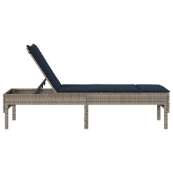 Transat avec coussin gris 55x200x44cm résine tressée 644070644070