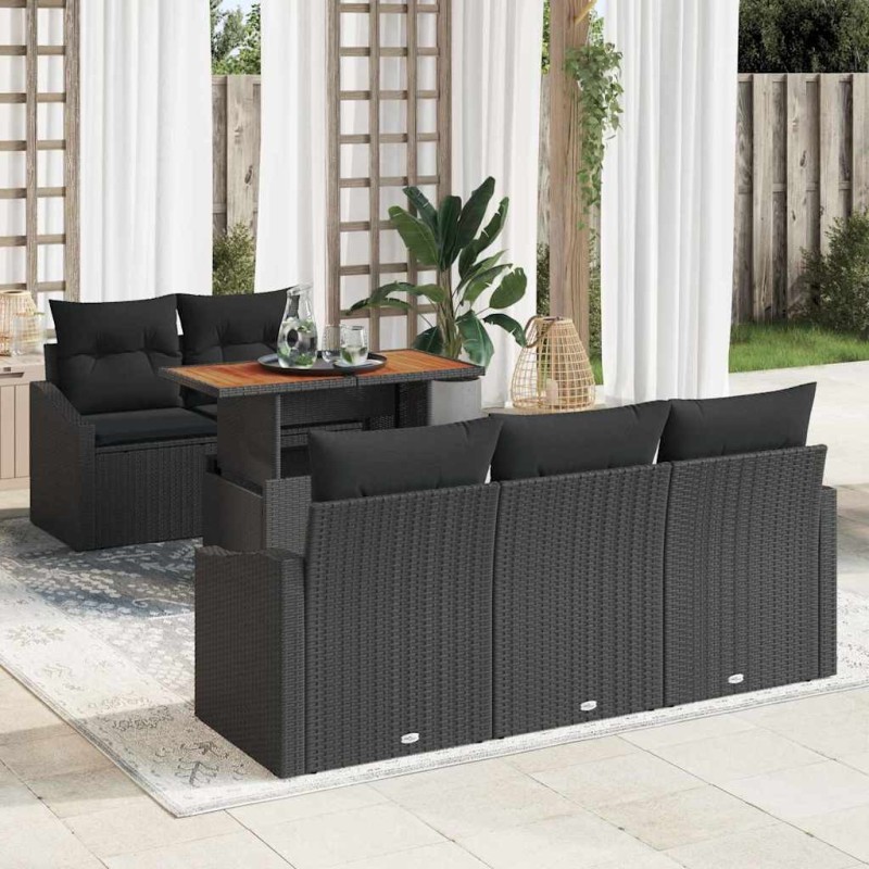Ensemble de canapé de jardin 6 pcs Noir Poly rotin 644075644075