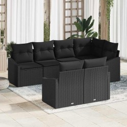 Ensemble de canapé de jardin avec coussin 7 pcs Noir polyrotin 644078644078