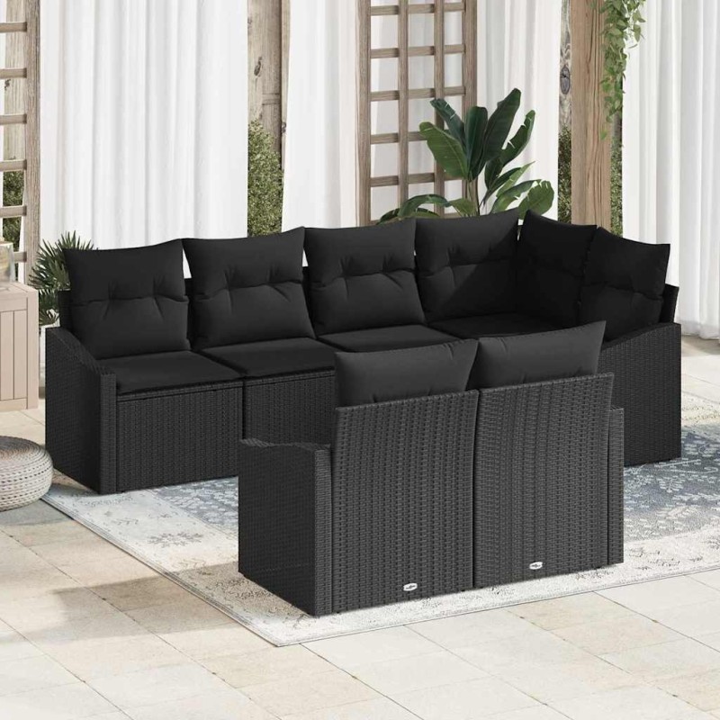 Ensemble de canapé de jardin avec coussin 7 pcs Noir polyrotin 644078644078