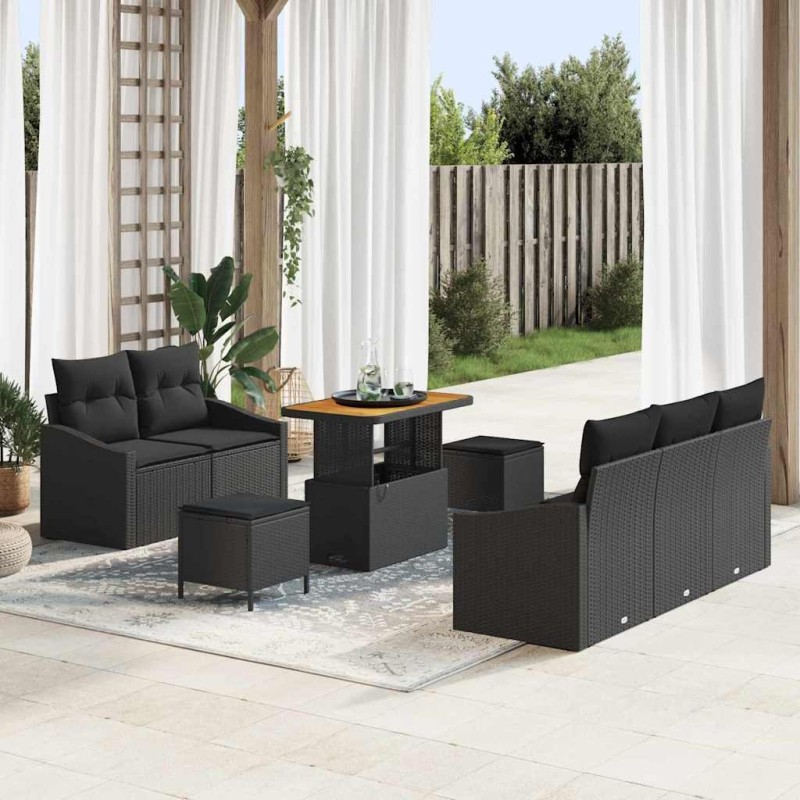 Ensemble de canapé de jardin avec coussin 8 pcs Noir 644079644079