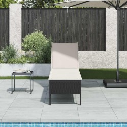 Transat avec coussin noir 55x200x44cm résine tressée 644083644083