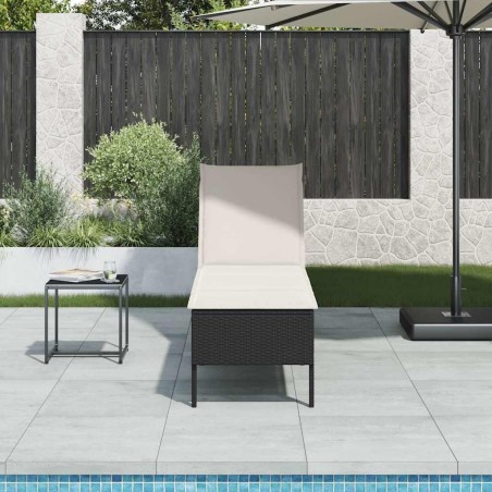 Transat avec coussin noir 55x200x44cm résine tressée 644083644083