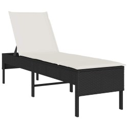 Transat avec coussin noir 55x200x44cm résine tressée 644083644083