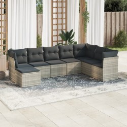 Salon de jardin 8 pcs avec coussins gris clair résine tressée 644122644122